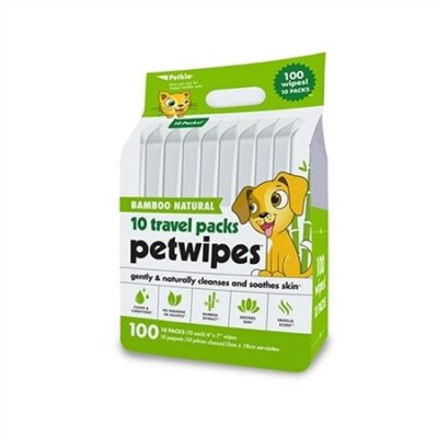 PETKIN Bamboo Natural 10 Travel Pack Petwipes (100ct)