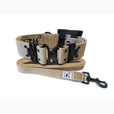M1-K9 Tactical Military Dog Collar w/ AustriAlpin Cobra Buckle, 6 ft. leash and Utility Pouch. Desert Tan.
