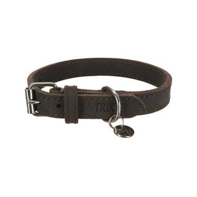 RUSTIC FLAT LEATHER COLLAR L-XL Dark Brown