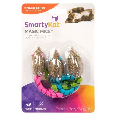 Smartykat Magic Mice Compressed Catnip And Ribbon Cat Toys (Set of 3)